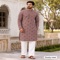 Men’s Chikankari Schiffli Work Long Kurta Pyjama Set